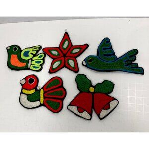 Mexican Yarn Folk Art Christmas Ornaments Double Sided Vintage